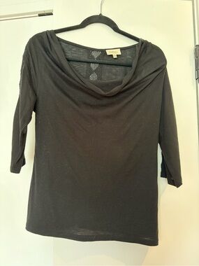 Anthropologie Black Draped Neck 3/4 Sleeve Top